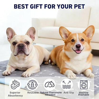 Puppy Pads with Pheromones, Washable Pee Pads for Dogs Potty Training, Reusable Dog Mat with Pet Hair Removal Gloves for Playpen, Crate, Whelping Box (Blue,L)