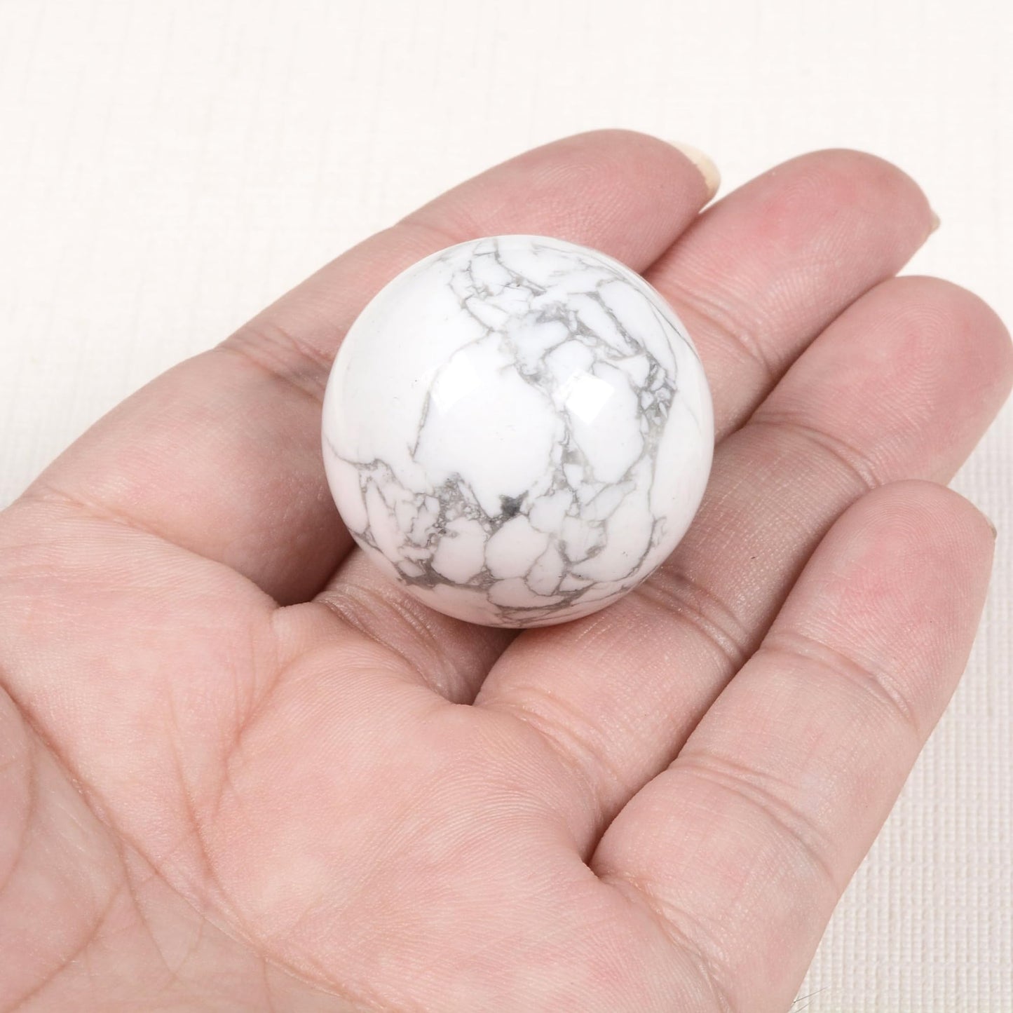 Justinstones Polished White Howlite Sphere with Red Jasper Stand – Handcrafted Gemstone 30mm Ball for Energy Healing, Meditation, and Home Décor