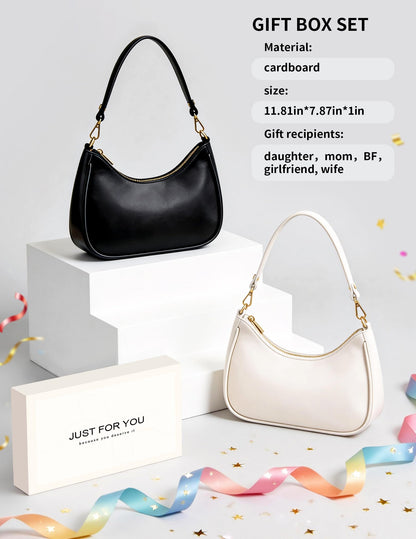 Mivorica Small Shoulder Bag for Women - Trendy mini Crescent Purse & Handbag with Detachable Chain Strap - Cute Mini Hobo Clutch for Travel & Party, Classic Black Faux Leather