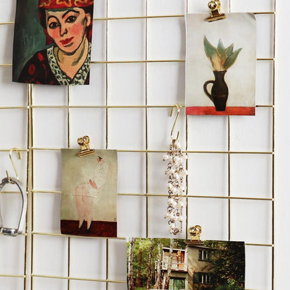 PEAUARL Metal Mesh Wall Grid Panel for Photo Display,Message Board,Size: 17.5" x 11.8",Pack of 2 (Gold)