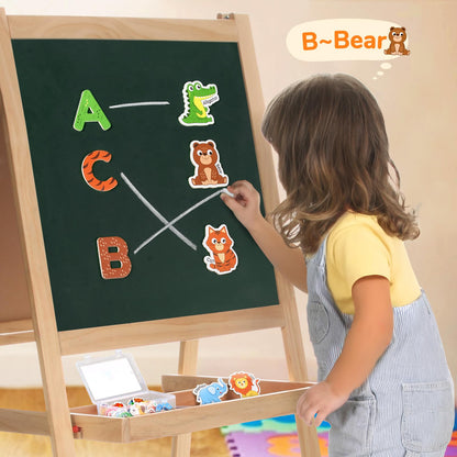 JoyCat Wooden Kids Magnets – 26 Cute Animals, Alphabet Uppercase Letters, and 0-9 Numbers, Fridge Magnets for Toddlers, Fun Educational Spelling Learning Gift for Toddlers & Kids