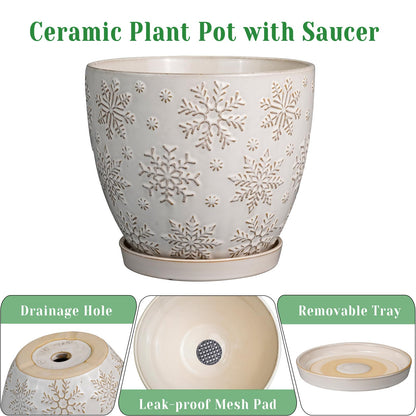 MPotTo 10 Inch Ceramic Planter Pot Large Plant Pot for Indoor Plants Outdoor Round Flower Pot with Drainage Hole and Saucer for Home Garden Decor White