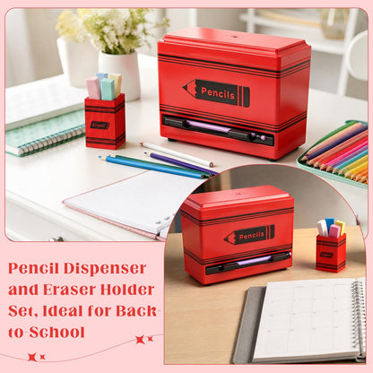 Gueevin 2pcs Pencil Dispenser for Classroom, Fun Desk Organizer with Eraser Holder, Interactive Pencil Storage for Teachers, Students & Homeschool Desk Organizer, Back to School Supplies(Red)