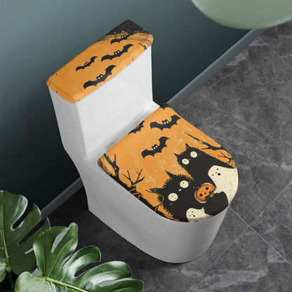 Kathyboom Halloween Ghost Bat Toilet Lid Cover Anti Splash Dust Resistant Covers with Elastic Edge Stretchable Toilet Seat Covers Keep Bathroom Toilet Clean