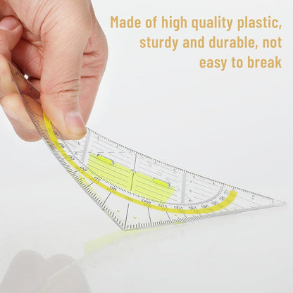 6PCS Triangle Ruler with Handle, Transparent Plastic Protractor Geometry Math Ruler Measuring Tool for Students Office Designers Painting Drafting