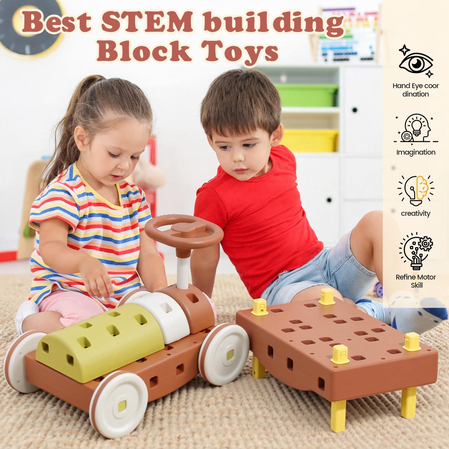Tavlshero 41 PCS STEM DIY Building Blocks for Toddlers, Giant Educational Stacking Ride Toy, Montessori Jumbo Blocks to Improve Creativity for Age 3-8 Boys and Girls