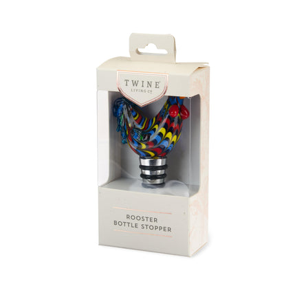 Twine Rooster Bottle Stopper, Glass Rooster Wine Bottle Stopper, Keep Wine Fresh, Glass, Metal, Multicolor, Set of 1