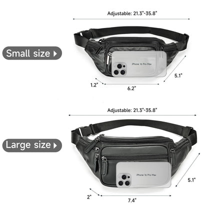 Genuine Leather Fanny Pack Men Women Multi-Pockets sling Waist Bag For Travel Sports Hiking Cycling Fishing Running Black Small