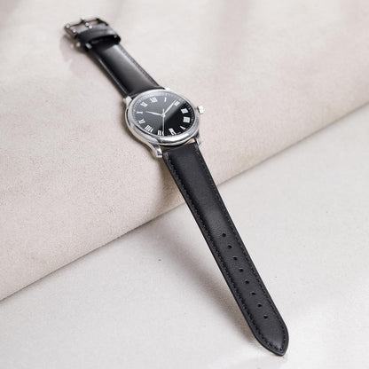 Afany Leather Watch Band 19mm for Men and Women, Quick Release Watch Strap, Black Replacement Watchband