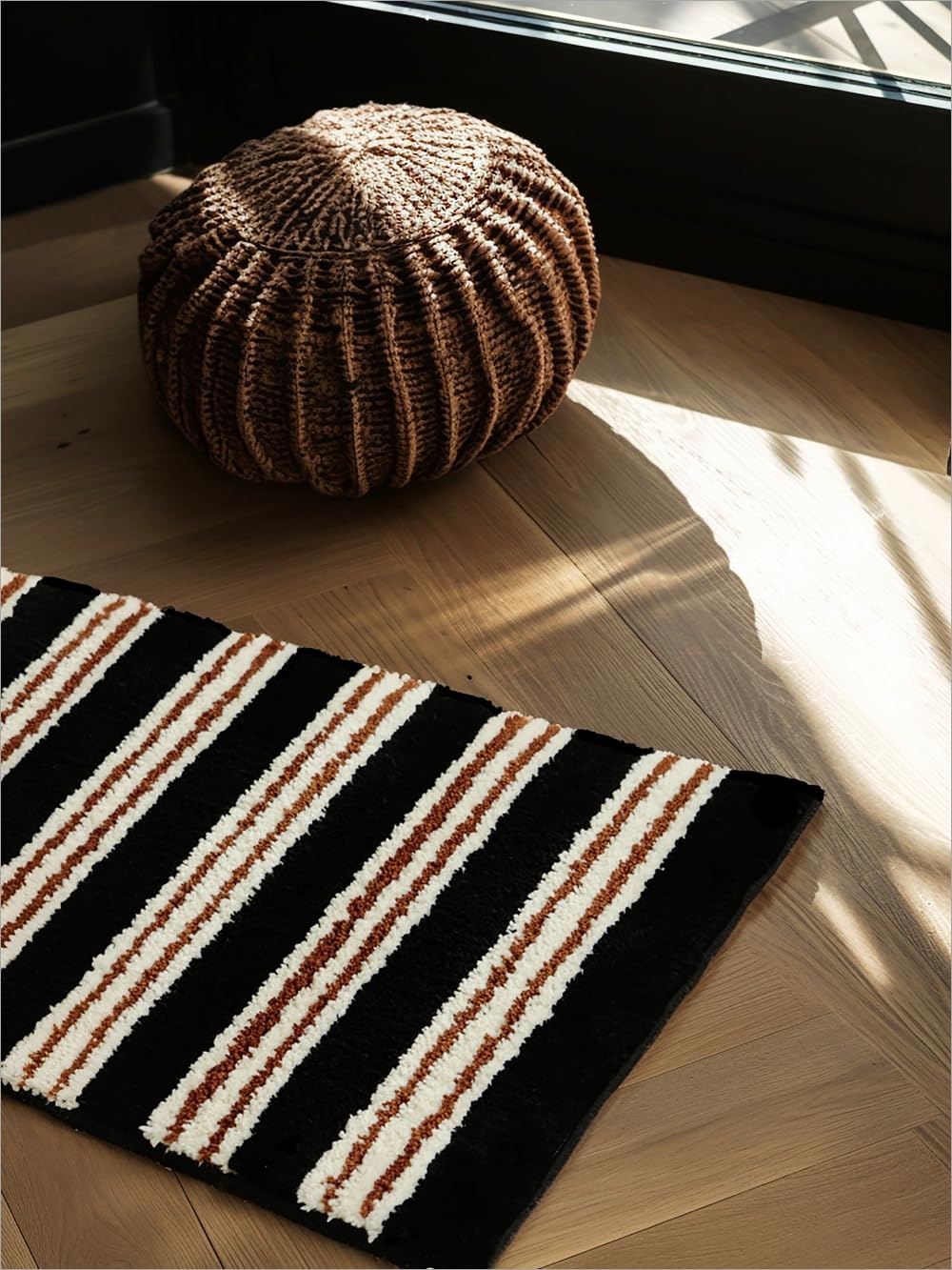 WENSHUO Wide Striped Area Rug (Vintage Black),Microfiber Absorbent Non-Slip Throw Rug,TPR Non-Slip Bottom（29.53" L × 17.72" W）