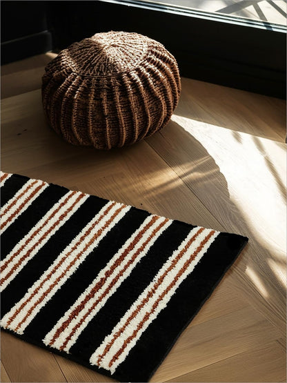 WENSHUO Wide Striped Area Rug (Vintage Black),Microfiber Absorbent Non-Slip Throw Rug,TPR Non-Slip Bottom（29.53" L × 17.72" W）