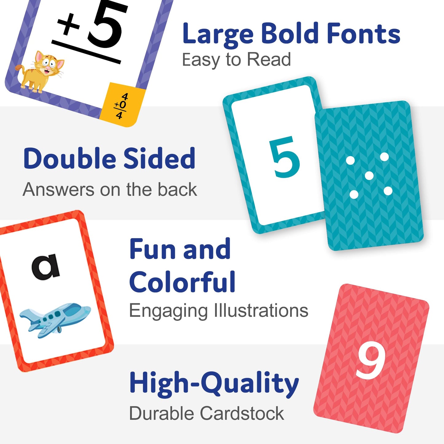 Head Start Flash Cards Set for Early Learning Activities, 140 Flashcards, Math Practice – Numbers, Addition, Multiplication, and Alphabet Cards, Ages 3+