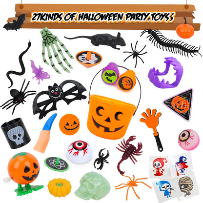 TOY Life Halloween Party Favors for Kids Halloween Toys in Bulk Halloween Prizes for Kids Halloween Pumpkin Buckets Goodie Bags Stuffers Fillers Non Candy Treat for Kid