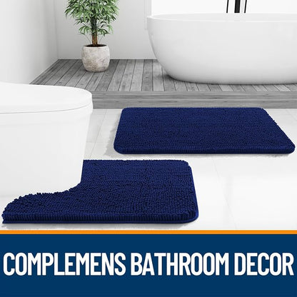 OLANLY Large Bathroom Rugs 40x24, Extra Soft Absorbent Chenille Bath Rugs, Rubber Backing Quick Dry, Machine Washable Bath Mats for Bathroom Floor, Tub and Shower, Home Decor Accessories, Navy