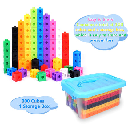 QUYSK 300 Pcs Linking Cubes for Kids - Counting Blocks with Storage Boxes, Connecting Cubes Math Manipulatives for Preschool & Elementary Aged Kids
