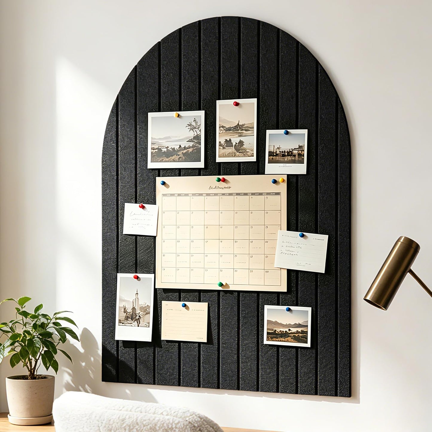 Large Arched Felt Bulletin Board for Wall, 35" x 24" Felt Cork Board Alternative with 6 Adhesive Felt Wall Tiles & Pins, Decorative Pin Board for Photos, Notes, Office, Bedroom Wall Decor