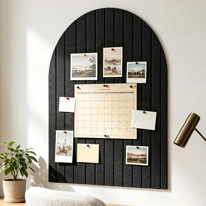 Large Arched Felt Bulletin Board for Wall, 35" x 24" Felt Cork Board Alternative with 6 Adhesive Felt Wall Tiles & Pins, Decorative Pin Board for Photos, Notes, Office, Bedroom Wall Decor