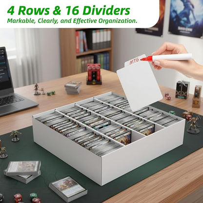 Calenzana 3200-Count Trading Cardboard Card Storage Boxes 1 Pack, 4 Row White Card Box with 16 Dividers, MTG, TCG Card Organizer