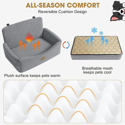JOEJOY Dog Car Seat for Large Medium Sized Dogs Under 55 lbs, Dog Booster Seat for 2 Small Dogs with Detachable Washable Cover, Memory Foam Pet Car Seat with 2 Safety Belts and Storage Pockets