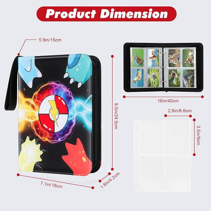 Trading Card Binder, 4 Pocket 400 Cards Holder with 50 Removable Sleeves Display Storage Collector Album Compatible with Pokemon Cards Football Cards TCG Game Sports Cards, Black