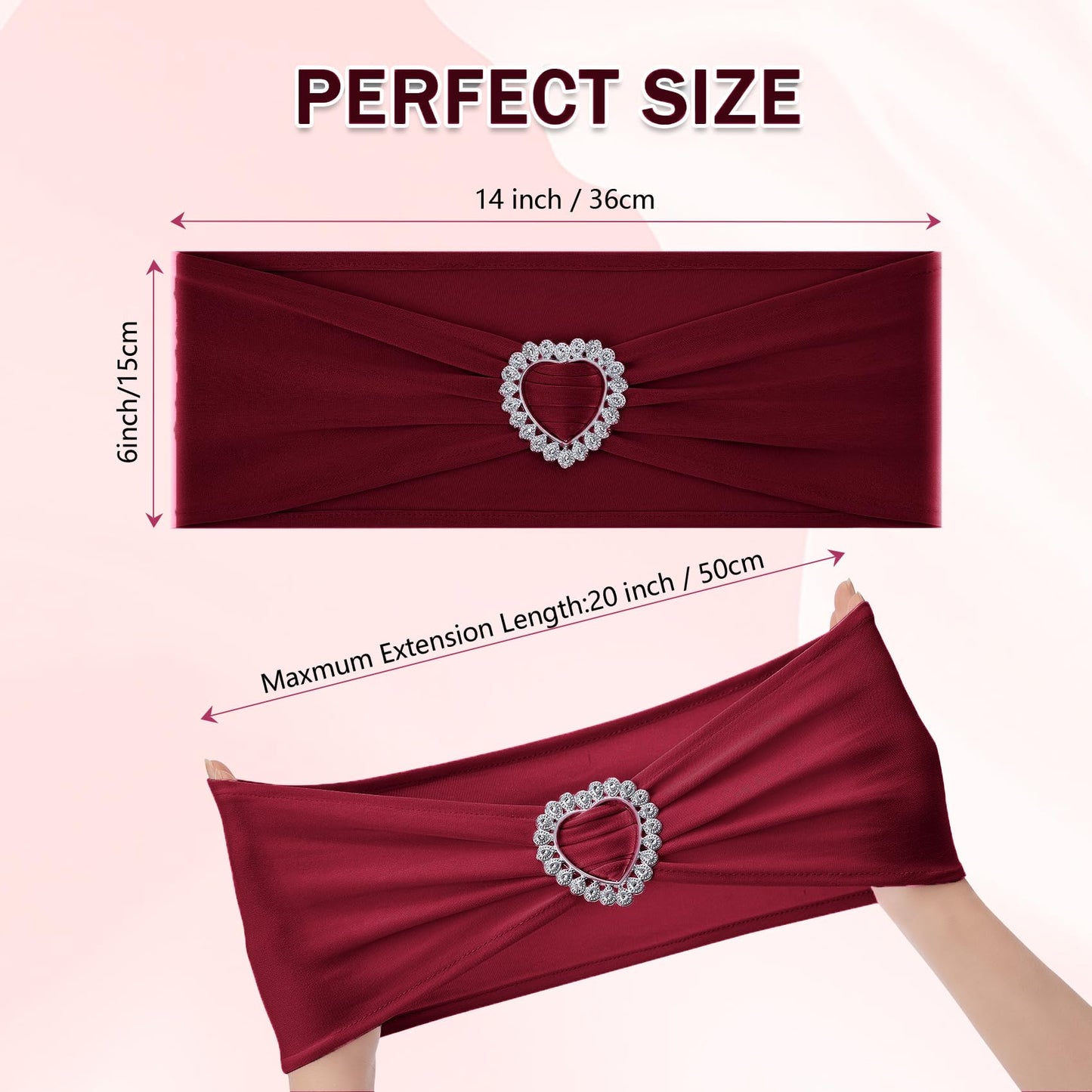 Howhic Pack of 60 Spandex Chair Sashes Bows Stretch Cover Band with Buckle Slider Universal Elastic Chair Ties for Wedding Banquet Party Event Decoration (Burgundy)
