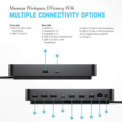 Dell WD25 USB-C Docking Station with 100W Power, Dual Display HDMI/DP, 2.5GbE LAN, and USB-C Cable – 3-Year Warranty
