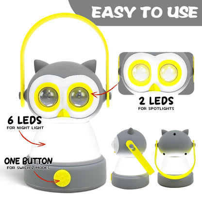 Portable LED Camping Lantern, Lightweight Battery Powered LED Flashlight for Indoor Outdoor, Kids Camping Gear Gift for Children's Day, Birthday, Easter, Adventure(Owl Style, Battery NOT Included)
