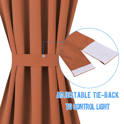 NICETOWN Door Window Curtain for Privacy, Rod Pockets French Door Shade with Tieback, Farmhouse Thermal Insulated Panel Curtains for Halloween Decor, 36W x 72L, 1 Panel, Burnt Orange