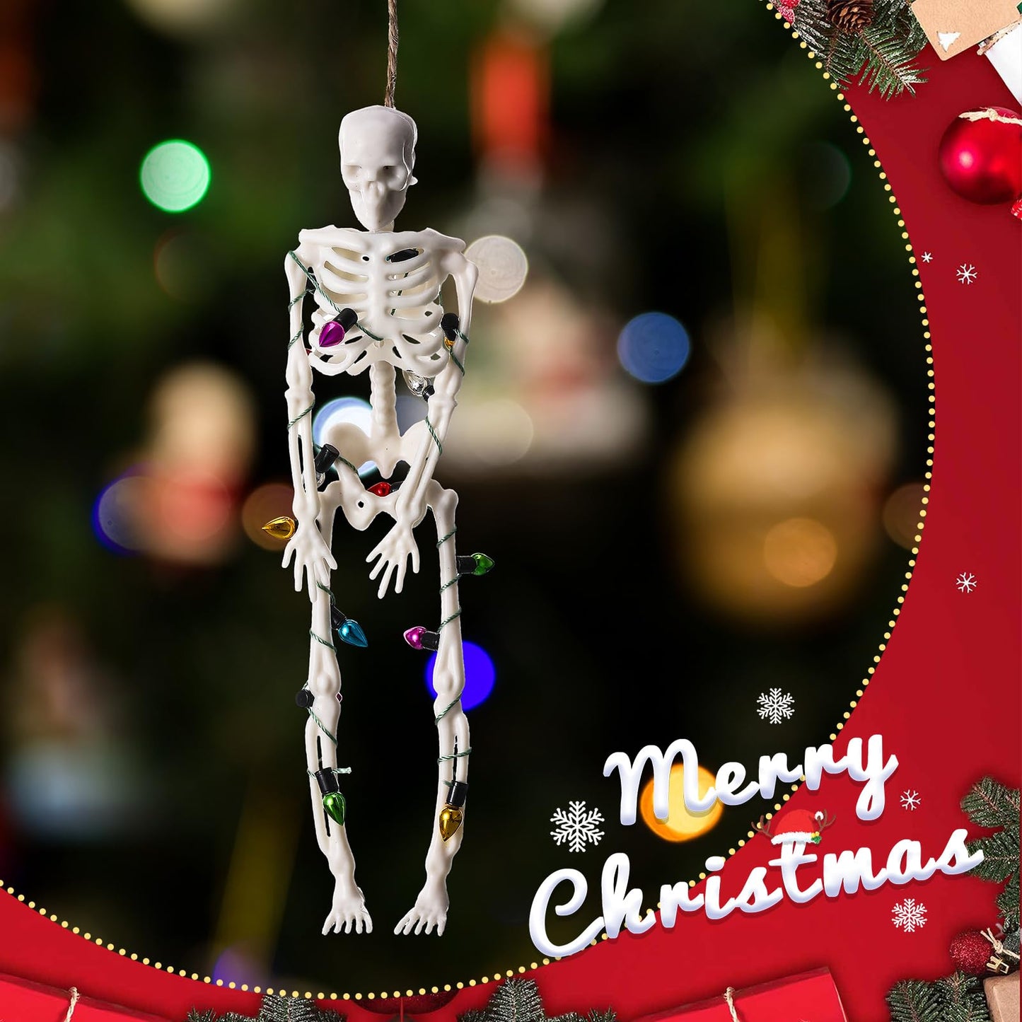 Tujoe 10 Pcs Christmas Skeleton Wrapped in Lights 6.7 Inch Christmas Tree Hanging Ornament Scary Skeletons Mini Skeletons Figurines for Haunted House Graveyard Halloween Party Decor