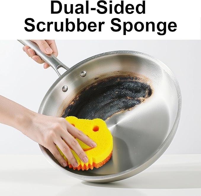 5 Pack Cute Frog Scrub Sponge, Dual-Sided Temperature Controlled Kitchen Sponge for Dishes,Furniture,Bulk Sponges Household Cleaning Pads,Multi-Functional Premium Cleaning Sponges