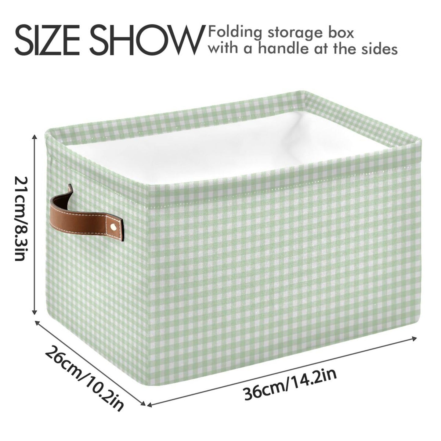 JUZIHAI Green Gingham Checkered Storage Basket, Collapsible Canvas Storage Organizer Bins with Handles for Toys Clothes Closet Shelves Nursery Office, 14.2x10.2x8.3 in