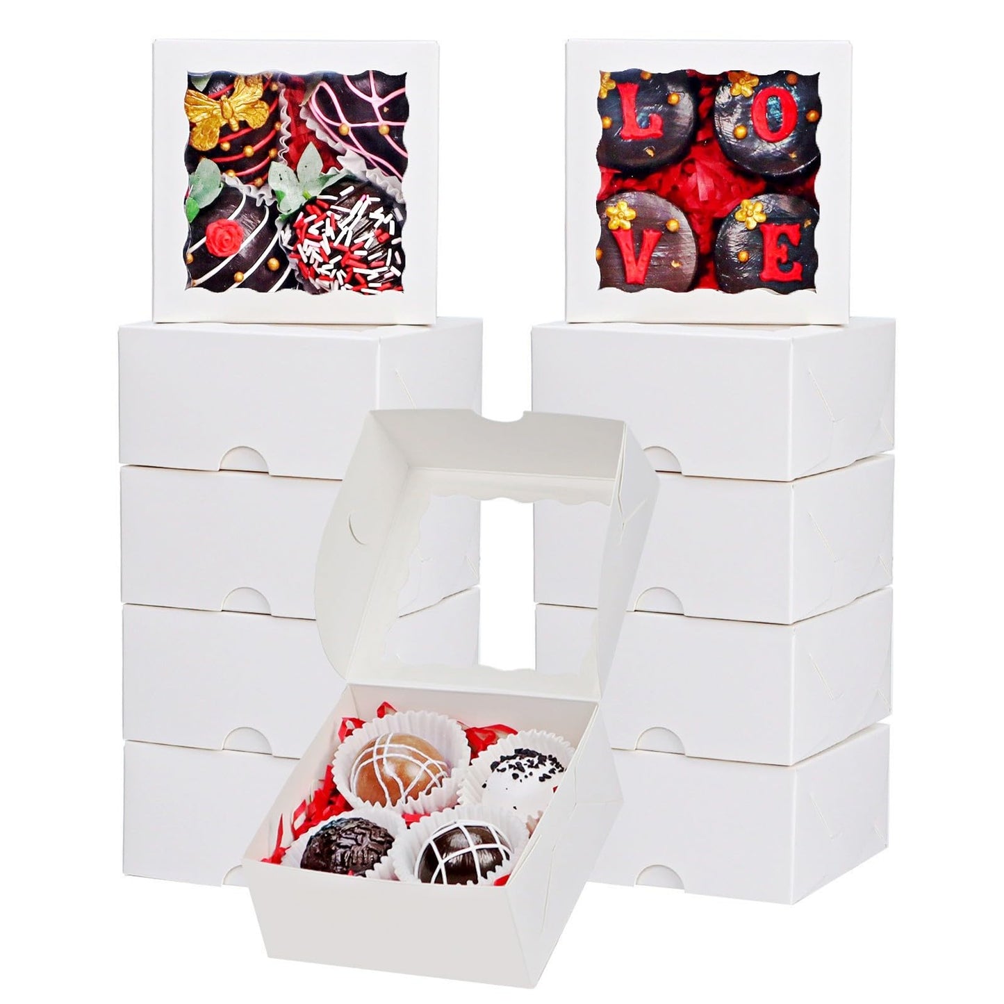 SLShePack 80 Pack 4x4x2 Inches Small Bakery Treat boxes Cookies Boxes Mini Baking Boxes for Cake,Pie, Cinnamon Roll Treat,Chocolate Truffle Box Party Wedding Favor