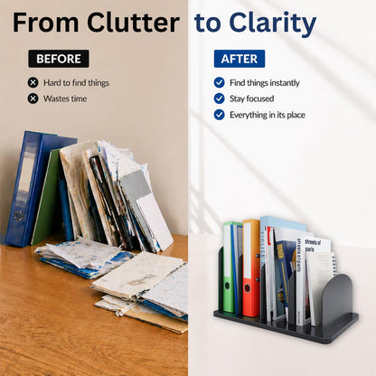 CraftSaints Vertical File Organizer for Desk, 4 Sections, Desktop Organizer File Sorter Office Organization File Holder for Home, Office & Classroom (Solid)