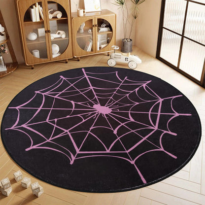 ABREEZE Spiderweb Decor Rug, Halloween Spider Web Carpet with Non-Slip Backed, Soft Washable Decor Rug for Living Room Bedroom Pink 47”