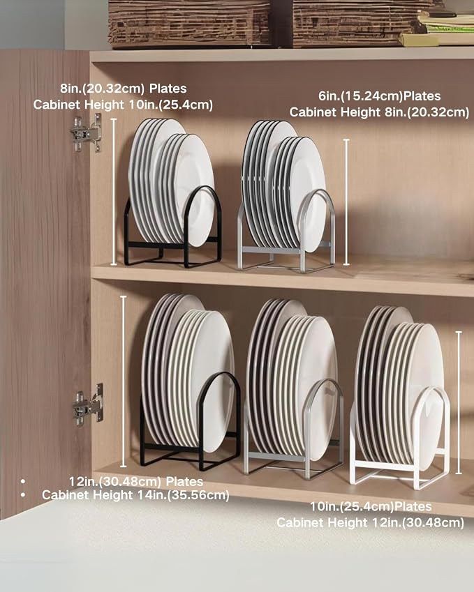 LINFIDITE 2 Pack Kitchen Plate Holder Organizer for Cabinet Space Saver Dinner Dish Plate Storage Rack Upright Dish Drying Racks Metal Dish Racks Stand for Cupboard and Countertop Large Black