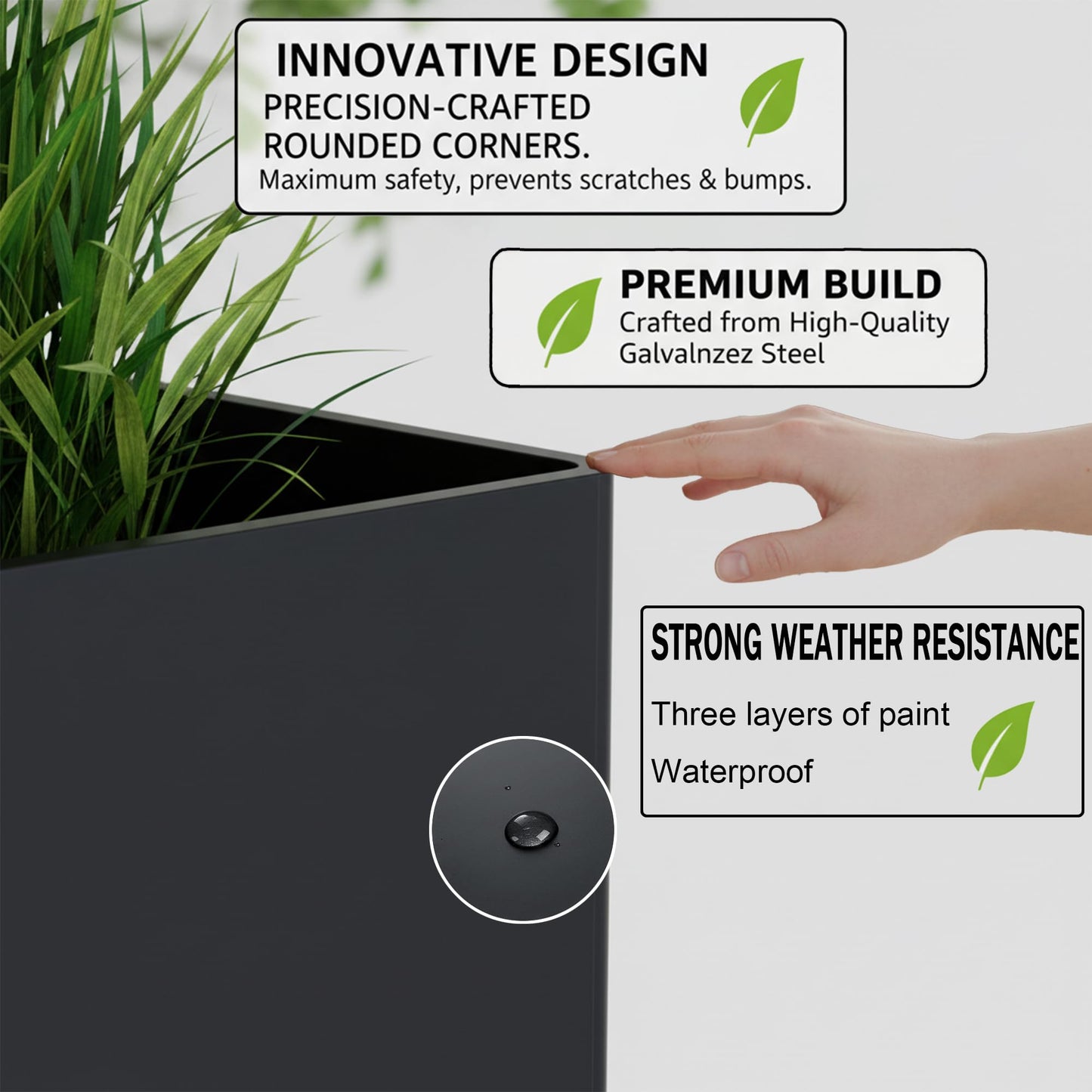 Vrtizalv Metal Rectangular Planter Box, 38”L x 12”W x 30”H Black Heavy-Duty Raised Garden Bed for Outdoor Plants, Easy Assembly & Adjustable Feet for Porch, Garden, Patio, Yard Outdoor Plants