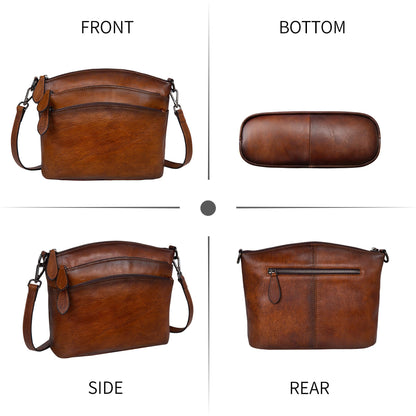 HESHE Leather Crossbody Bags for Women Vintage Satchel Bags Leather Purses and Handbags Small Shoulder Handbags Sling Pocket Bag Hobo Purse Designer Travel Bags (Brown)