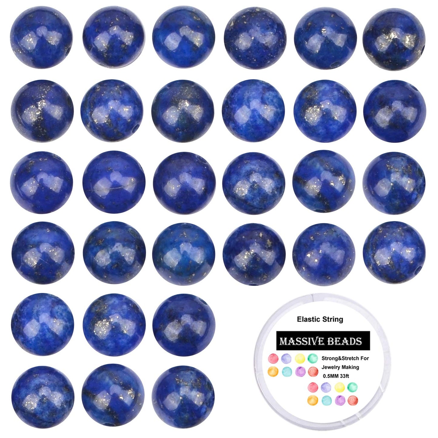 100Pcs Natural Crystal Beads Stone Gemstone Round Loose Energy Healing Beads with Free Crystal Stretch Cord for Jewelry Making (Lapis, 8MM)
