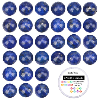 100Pcs Natural Crystal Beads Stone Gemstone Round Loose Energy Healing Beads with Free Crystal Stretch Cord for Jewelry Making (Lapis, 8MM)