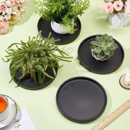 GOMAKERER 4 Pcs Ceramic Plant Saucer Pot Tray, 7 Inch Plant Drip Trays Ceramic Flower Pot Base Multi Functional Decorative Tray for Indoors Outdoor Use Home Office Decor