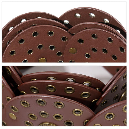 HIQUACC Wide Disc Belt for Women Vintage Leather Hollow Out Round Belt Western Waist Belt (Copper Brown S)