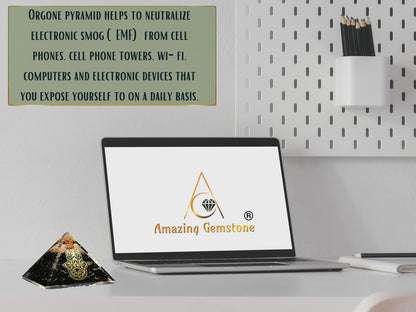Amazing Gemstone Large Black Tourmaline Orgone Pyramid Crystal, Hamsa Hand Evil Eye Orgonite Pyramid, Positive Energy Healing