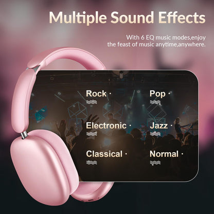 Wentronic Y02 Active Noise Cancelling Headphones,60H Battery,5 EQ Music Modes,Hi-Res Audio,Deep Bass,Foldable Wireless Over Ear Bluetooth 5.4 Headset,Breathable Leather Earpads (Pink)