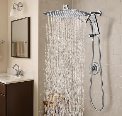 G-Promise All Metal 16 Inch Rain Shower Head with Massage Mode Handheld Spray Combo, 3-Way Diverter with Pause Setting, Full Body Coverage, Modern Bathroom Upgrade (Chrome)
