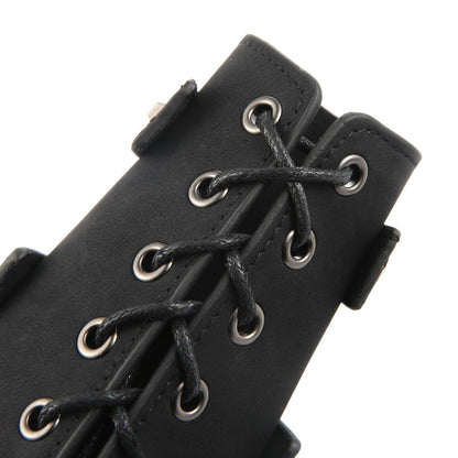 HZMAN Adults Faux Leather Arm Guards - Medieval Belt Buckle Bracers - One Size - Leather Armband Pair (Black)