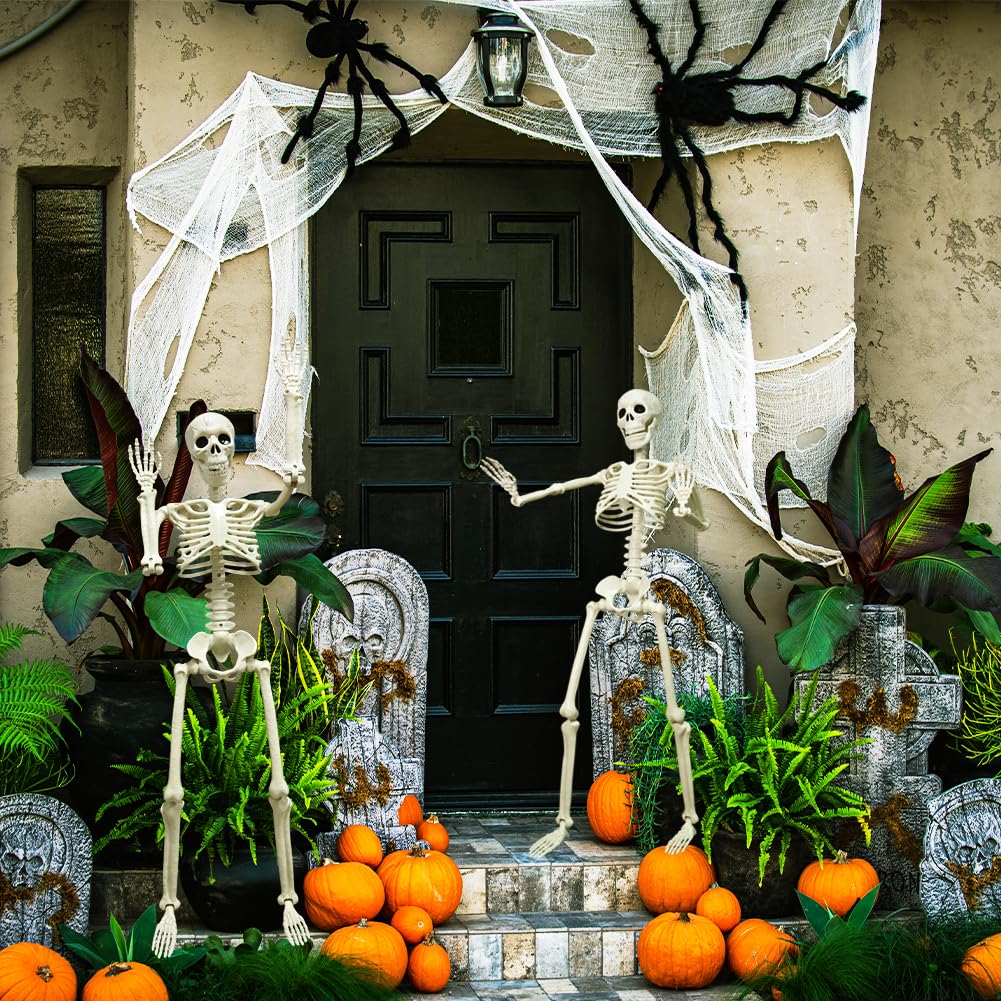 LUKBERA 2 Pack 3 ft Halloween Skeleton Posable, 36” Full Body Human Skeleton with Movable Joints for Halloween Haunted House Graveyard Party Scary Indoor Outdoor Decor