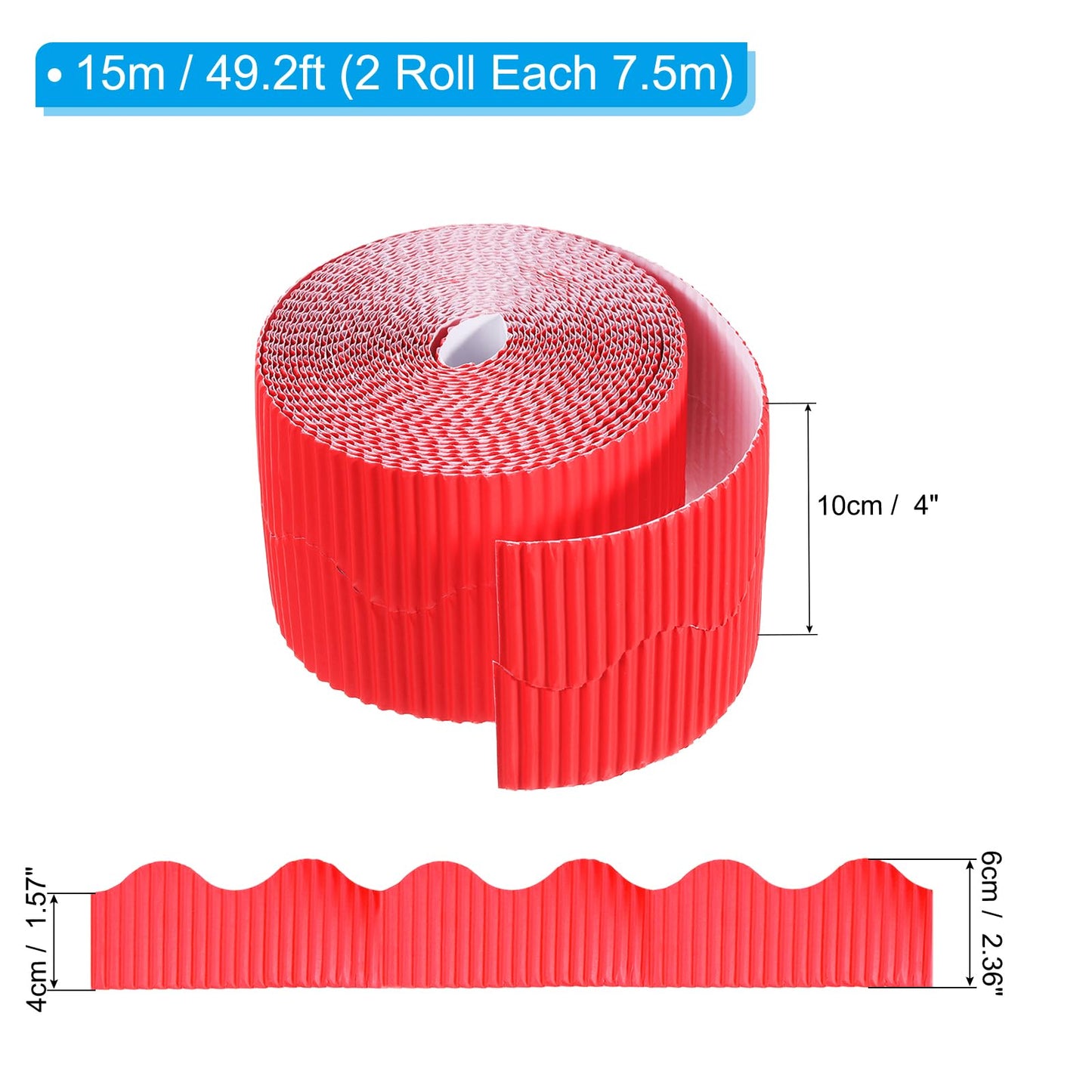 PATIKIL 3.9inch x 49.2ft Bulletin Board Border, Scalloped Trim Paper Corrugated Paper for Locker Classroom Decor Black White Cork Poster Boards, Red