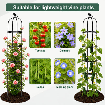 Garden Obelisk Trellis for Climbing Plants Outdoor, 6.3 ft Tall Trellis for Roses Clematis Jasmine Ivy Flower Light Climbing Vines Potted Plant Support, Patio, Yard, Black, 2PCS