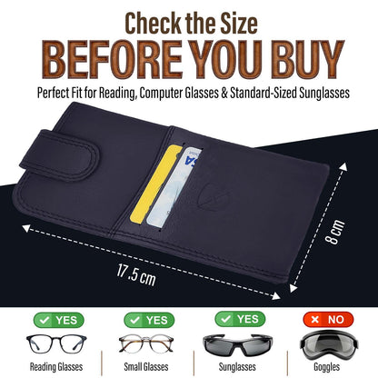 ALLEN & MATE 100% Leather Glasses and Sunglasses Case with Card Slots Protective Holder for Reading Glasses Eyewear & Shades