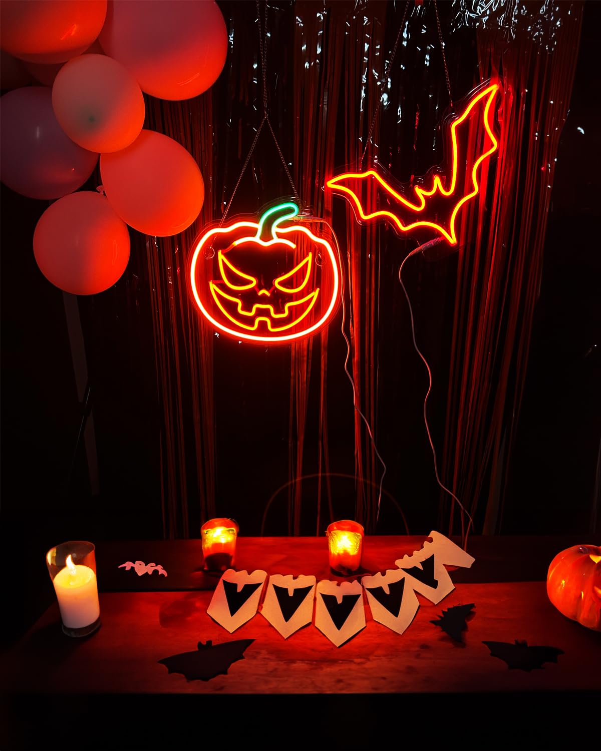 Big Bat Neon Sign for Halloween, 15 * 10 Inch Spooky Vampire Wall Decor & Halloween Decoration –Dimmable Red Bat Sign, Decorative Lighting, Power Adapter Included